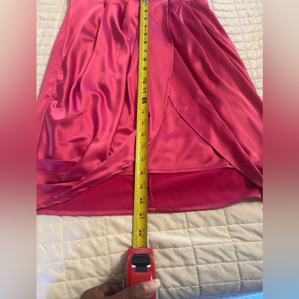 Vibrant Hot Pink Satin Wrap Mini Dress – NWT Size M ✨ - Picture 8 of 8
